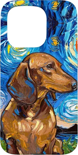 Vista 14 de Aja - Carcasa para iPhone 17 de pelo corto marrón con diseño de perro de noche estrellada Doxie