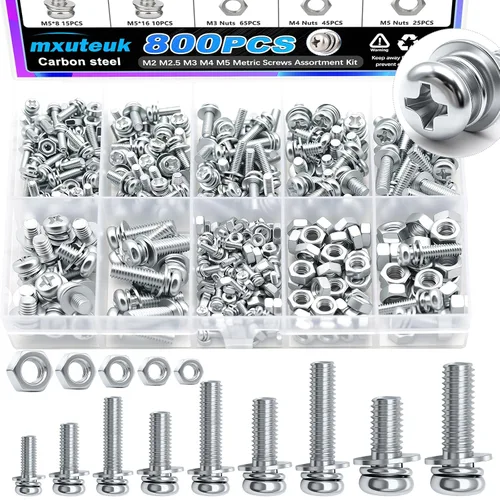 Vista 26 de mxuteuk Juego de tornillos M5 de 185 piezas, kit de tuercas, pernos y tornillos de cabeza hexagonal M5, pernos de acero de aleación de grado 12.9