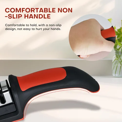 Vista 5 de Afilador de cuchillos de cocina, afilador manual de 3 etapas para cuchillos y tijeras, diseño ergonómico seguro, abrasivos inoxidables para cocinar