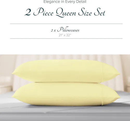 Vista 4 de Carressa Linen Juego de 2 fundas de almohada 100% de algodón egipcio de la serie 1500 de lujo tamaño estándar/Queen (beige), suaves como la seda