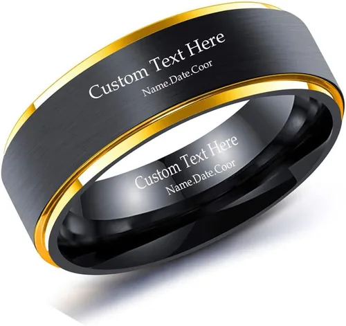 Vista 3 de Anillos a juego personalizados para parejas, anillos de promesa de acero inoxidable para parejas, juego con 2 anillos grabados dentro y fuera