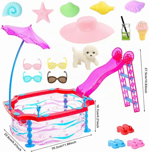 Vista 3 de Conjunto de juego de piscina de muñeca de niña de 11.5 pulgadas