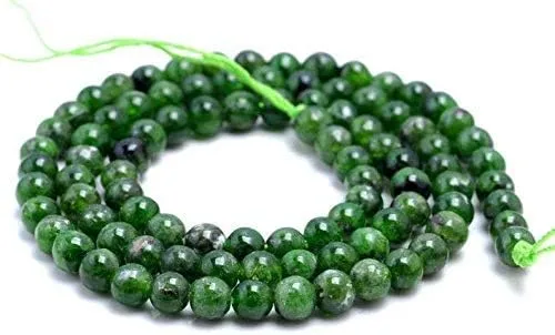 Vista 5 de Cuentas de piedras preciosas de diópsido cromadas naturales AAA de 1 hebra para fabricación de joyas, cuentas redondas de diópsido cromado de 0.31