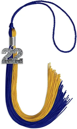 Vista 232 de Endea Graduation Borla de doble color con dije de plata brillante (negro/oro antiguo, 2025)