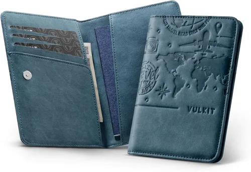 Vista 8 de VULKIT Soporte para pasaporte, cierre magnético, bloqueo RFID, cartera de viaje, funda para libro de pasaporte, soporte para tarjeta de embarque