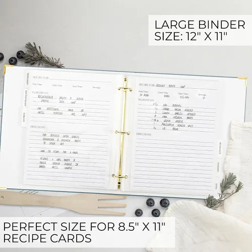 Vista 2 de Carpeta estética de recetas de 8.5 x 11 pulgadas con cubierta impermeable, el libro de recetas perfecto con fundas de plástico para escribir tus