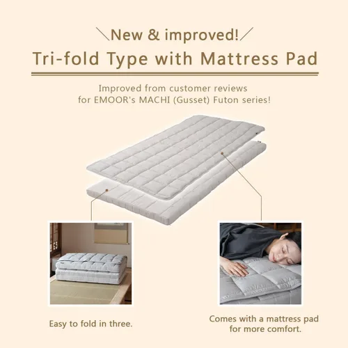 Vista 5 de EMOOR Colchón de futón japonés de triple pliegue Machi con protector de colchón S-Twin gris, fuelle plegable, almacenable, lavable, para dormir
