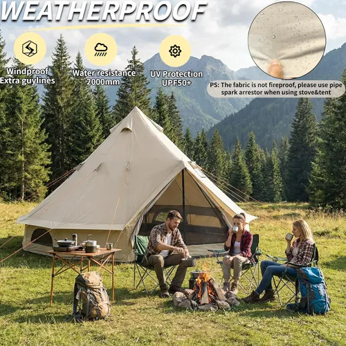 Vista 2 de DANCHEL OUTDOOR Yurta portátil B2 con gato de estufa para vivir todo el año, tienda de campaña Campana para 4/6 personas, equipo familiar de camping