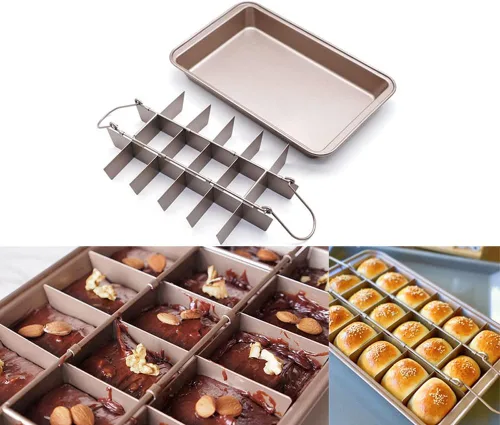 Vista 7 de Hniuyun Bandeja para brownie con divisores, bandeja antiadherente para hornear de 18 rebanadas, acero de alto carbono para horno, tamaño 12 x 7.9 x