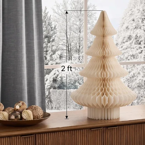 Vista 3 de Spiareal Árbol de Navidad de papel de panal extra grande de 2 pies de color Blanco beige