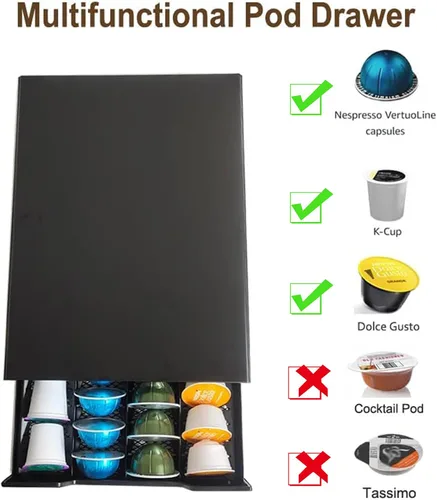 Vista 4 de Miuly Cajón de soporte K-Cup, cajón de cápsulas de café para Vertuoline Nespresso Vertuo, Dolce Gusto, K-Cup, soporte para paquete de cápsulas de 24