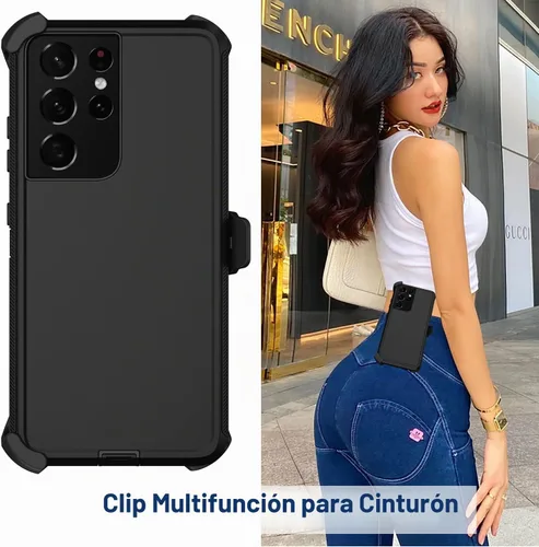 Vista 6 de Funda para Samsung Galaxy S21 Ultra con funda de clip para cinturón, 2 protectores de pantalla, cuerpo completo resistente, a prueba de golpes, a