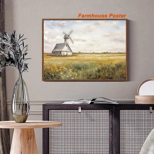 Vista 5 de BACKYMRJCART Arte de pared vintage de paisaje de campo de flores silvestres, paisaje, paisaje rústico, arte de pared, naturaleza, prado, pintura