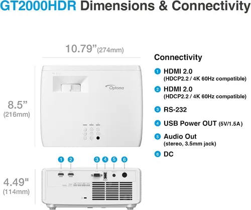 Vista 3 de Optoma Proyector láser para el hogar GT2000HDR ultra compacto de corto alcance Full HD
