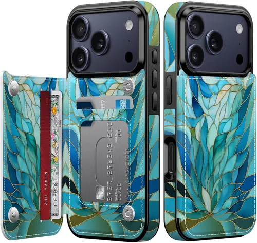 Vista 162 de FUNMIKO Funda tipo cartera para iPhone 13 con tarjetero, bloqueo RFID, protección de grado militar y obras de arte impresas con rayos UV, cierre
