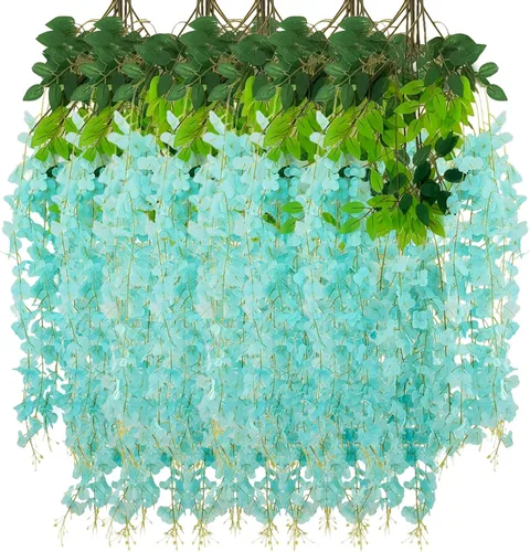 Vista 11 de Paquete de 5 guirnaldas de flores colgantes de glicina rosa, enredaderas de flores artificiales de 3.77 pies, glicinia falsa, guirnalda colgante
