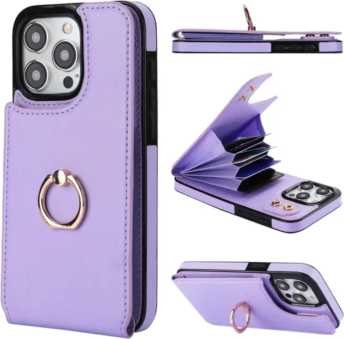 Vista 10 de Folosu Funda compatible con iPhone 15 Pro Max con soporte para tarjetas, rotación de 360°, soporte de anillo de dedo con función atril, bloqueo Negro