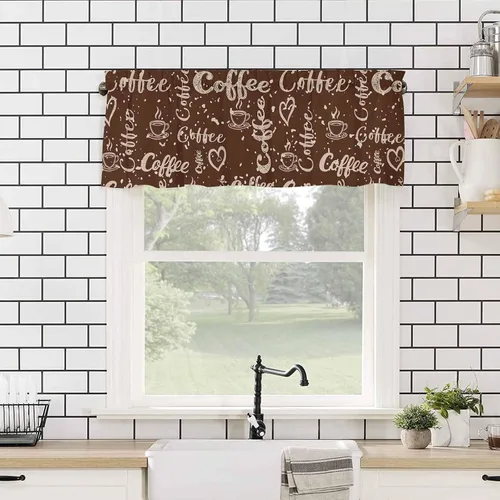 Vista 4 de Cortina de cenefas para cocina, cafetería, estilo retro e informal, con cenefa de ventana de graffiti, 1 panel de cortinas cortas de 42 x 12