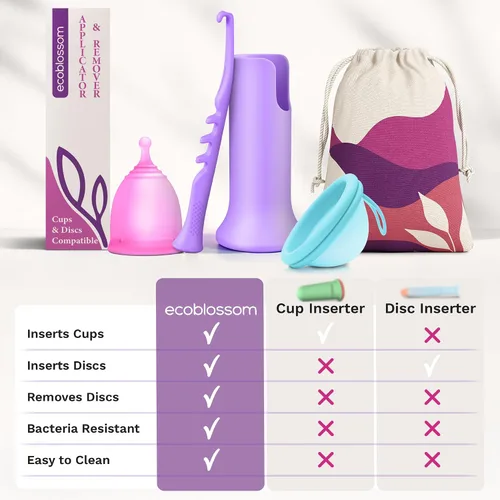 Vista 5 de Ecoblossom Herramienta Aplicadora de Copa Menstrual y Disco - Inserción y Extracción Cómoda y Fácil - Compatible con la Mayoría de Copas y Discos