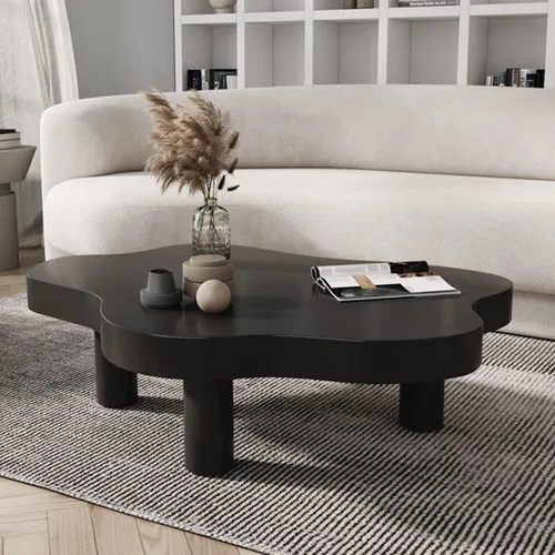 Vista 3 de HM&DX Mesa auxiliar de madera irregular con forma de nube, mesa auxiliar gruesa de esquina redonda, mesa de cóctel moderna con 3 patas para muebles