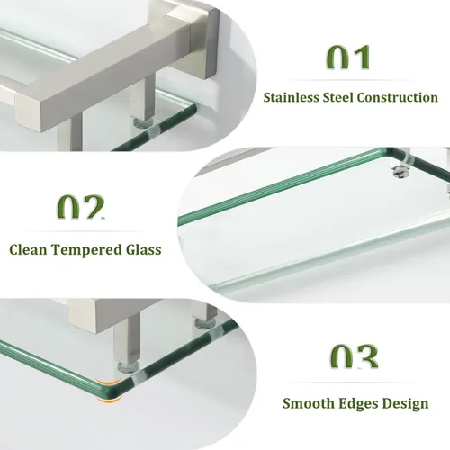 Vista 5 de Estantes de vidrio Alise para pared de baño, estante de baño de vidrio templado montado en la pared, estantes flotantes modernos que ahorran espacio