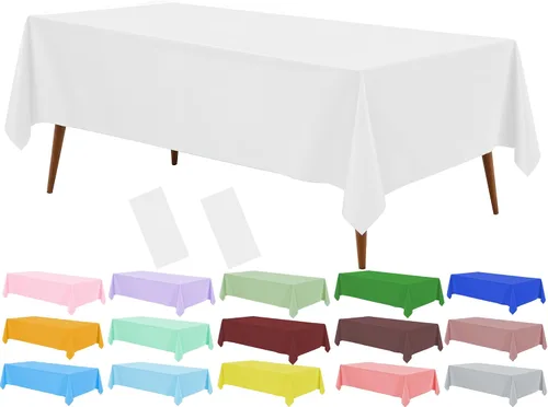 Vista 24 de Mantel de plástico negro, paquete de 2 manteles desechables negros, mantel de 54 x 108 pulgadas para mesa rectangular, manteles decorativos