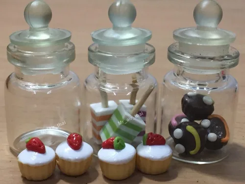 Vista 2 de 3pc Miniatura Alimentos Galleta Pastel Chocolate Candy Dollhouse Donut en Vidrio Transparente Mini Botella de Fruta Alimentos #MF043