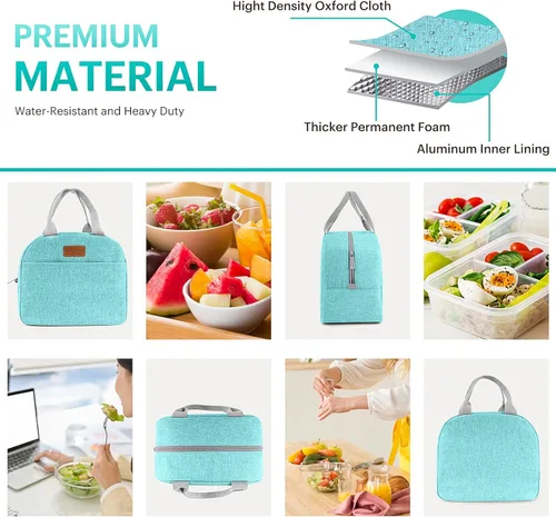 Vista 5 de Bolsa de almuerzo para mujeres y hombres, lonchera aislada para adultos, pequeña lonchera hermética enfriadora, contenedores de comida para almuerzo
