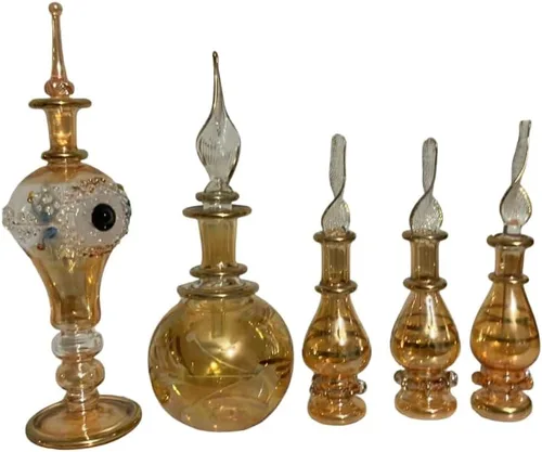 Vista 2 de Juego de 5 botellas de perfume egipcias de vidrio (colección verde)