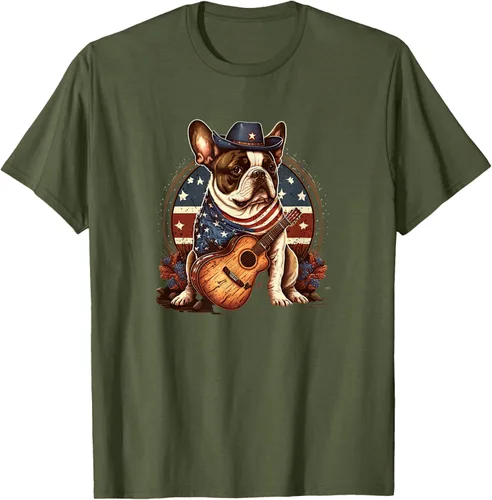 Vista 5 de Camiseta divertida de Bulldog francés con música country y roeo, Negro
