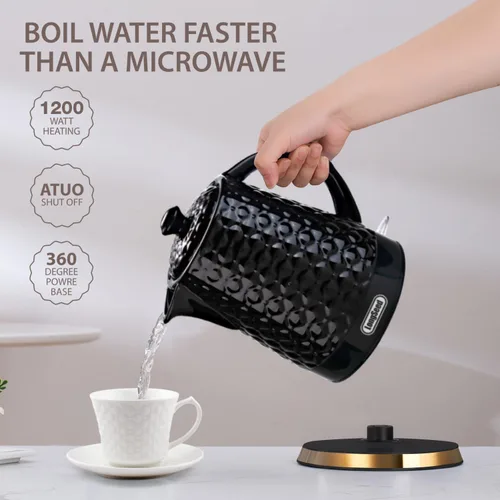 Vista 3 de Hervidor eléctrico de cerámica, 1.5L/1200 W hierve agua rápida y fácilmente con protección de ebullición y secado automático, base giratoria