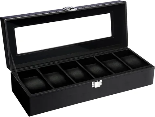 Vista 10 de Uten 12-Slot Watch Box, 2-Layers PU Leather Watch Case with Lock Negro