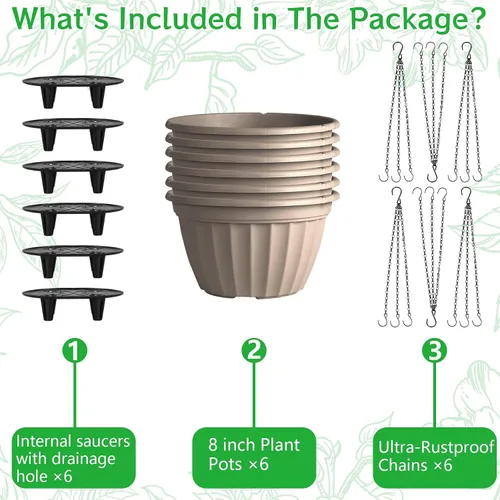 Vista 7 de FGstyle Paquete de 6 macetas colgantes de 8 pulgadas, macetas de riego automático para plantas de interior, cesta colgante de plástico con elevador