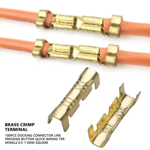 Vista 2 de Terminal de crimpado de latón, 100 terminales de cobre en forma de U, cable de alambre de crimpado abierto, cableado rápido, conector