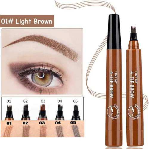 Vista 2 de Lápiz de cejas Microblading con 4 puntas de tenedor, crea maquillaje duradero, cubierta de lápiz de cejas natural profesional, áreas dispersas