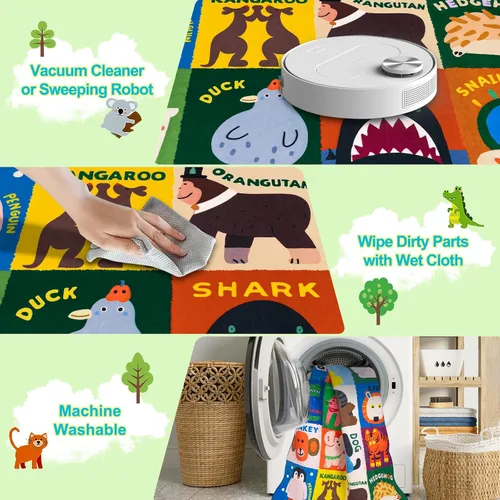 Vista 4 de Alfombras infantiles para sala de juegos, 3 x 5 pies, alfombra de área ultra antideslizante, alfombra de juego lavable, bonita alfombra de animales