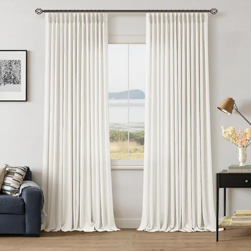 Vista 20 de TWODRAPES Juego de 2 paneles de cortinas plisadas de lino de 96 pulgadas de Avena
