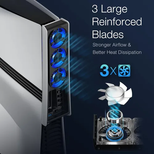 Vista 3 de MEQI PS5 Pro Cooling Fan, PS5 Pro Accessories Upgraded Quiet Cooler Fan with Adjustable Speed and Auto On/Off, Efficient Cooling Station with LED