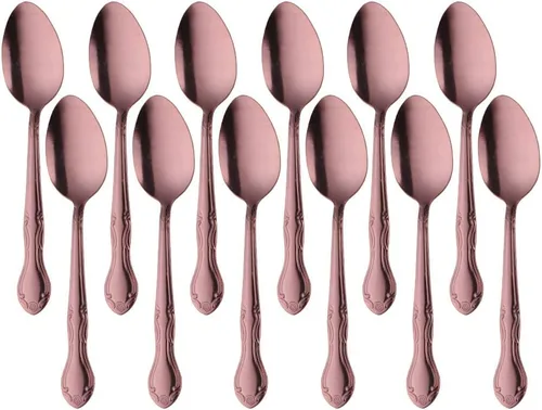 Vista 37 de Cucharas de sopa, cucharas redondas de acero inoxidable para caldo con borde de flor, juego de 12 piezas de acero inoxidable para café, azúcar