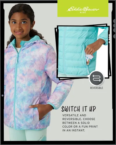 Vista 4 de Eddie Bauer CirrusLite - Chaqueta de plumón resistente a la intemperie para niñas, acolchado con aislamiento acolchado de burbujas (3-20)