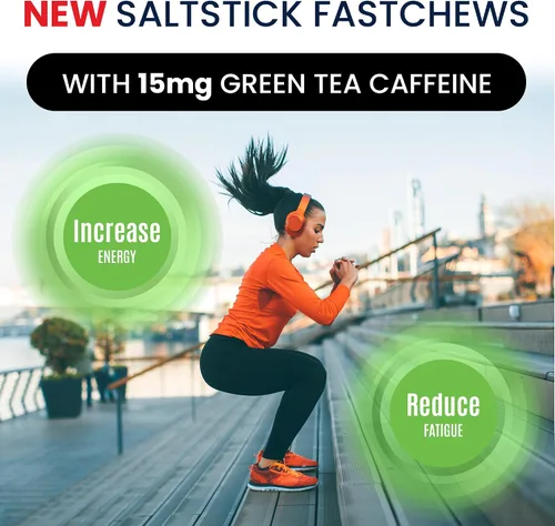 Vista 2 de SaltStick Electrolyte FastChews con cafeína – 60 tabletas masticables Citrus Burst – Tabletas de sal para correr e hidratar, masticables
