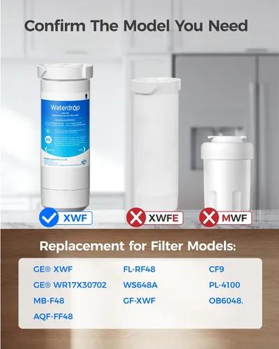 Vista 2 de Waterdrop XWF - Reemplazo para refrigerador GE® XWF, filtro de agua GE® XWF, WR17X30702, 1 filtro (No XWFE®)