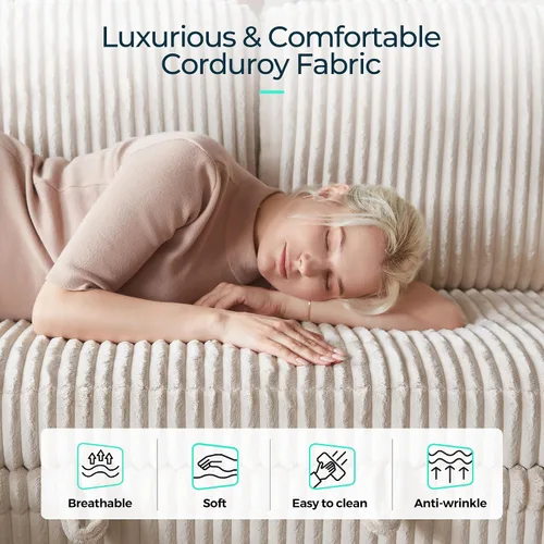 Vista 4 de LINSY HOME - Sofá cama extraíble modular con sección para dormir, con almacenamiento, sofá seccional de pana mullida para sala de estar, sofá cama