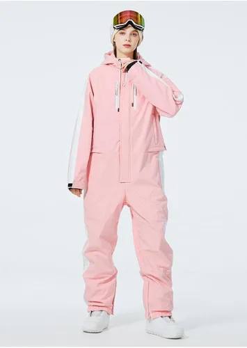 Vista 5 de ALSOGO Traje de esquí de una pieza para mujer, impermeable, aislado, con cinturón desmontable para deportes de nieve