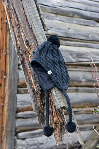 Vista 3 de Mountain Made Gorro de invierno peruano negro para clima frío al aire libre, Negro