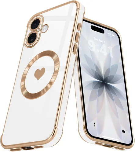 Vista 47 de Funda magnética para iPhone 13, para mujeres y niñas, chapado de lujo, lindo corazón de amor, cubierta trasera suave, protección completa de lente