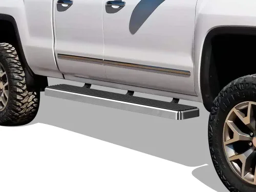 Vista 9 de APS - Estribos iBoard para Chevrolet con cabina extendida de 2 puertas completas + 2 puertas de apertura inversa, 4 pulgadas, Aluminio negro