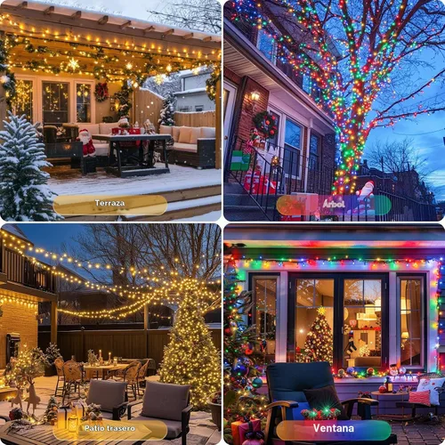 Vista 7 de JMEXSUSS - Paquete de 2, luces solares de Navidad cálidas y multicolor para exteriores, cada una con 100 LED, 10 metros, luces solares impermeables