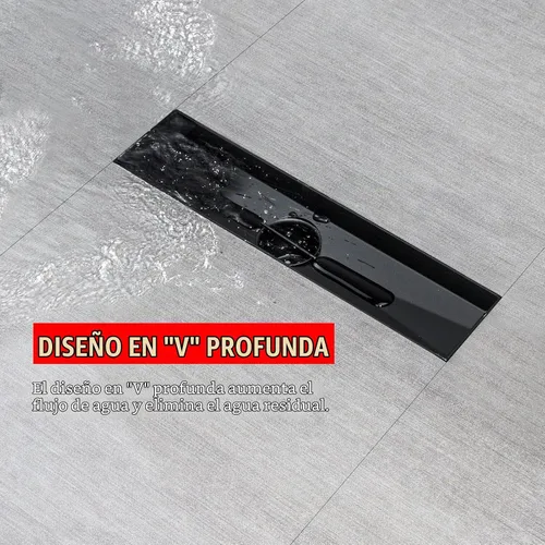 Vista 5 de SaniteModar - Drenaje de ducha lineal de 12 pulgadas, color negro mate con panel de inserción de azulejos AISI 304 - Drenaje rectangular de acero
