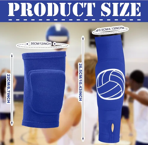 Vista 2 de Sosation Juego de 2 rodilleras de voleibol y mangas de brazo de voleibol con almohadilla de protección, protector de muñeca de antebrazo
